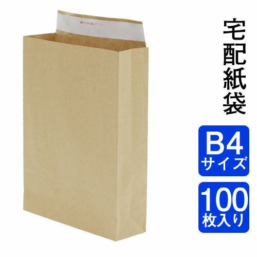 宅配袋 B4サイズ （小） 横260×縦410×マチ80 未晒120g 【100枚】紙袋